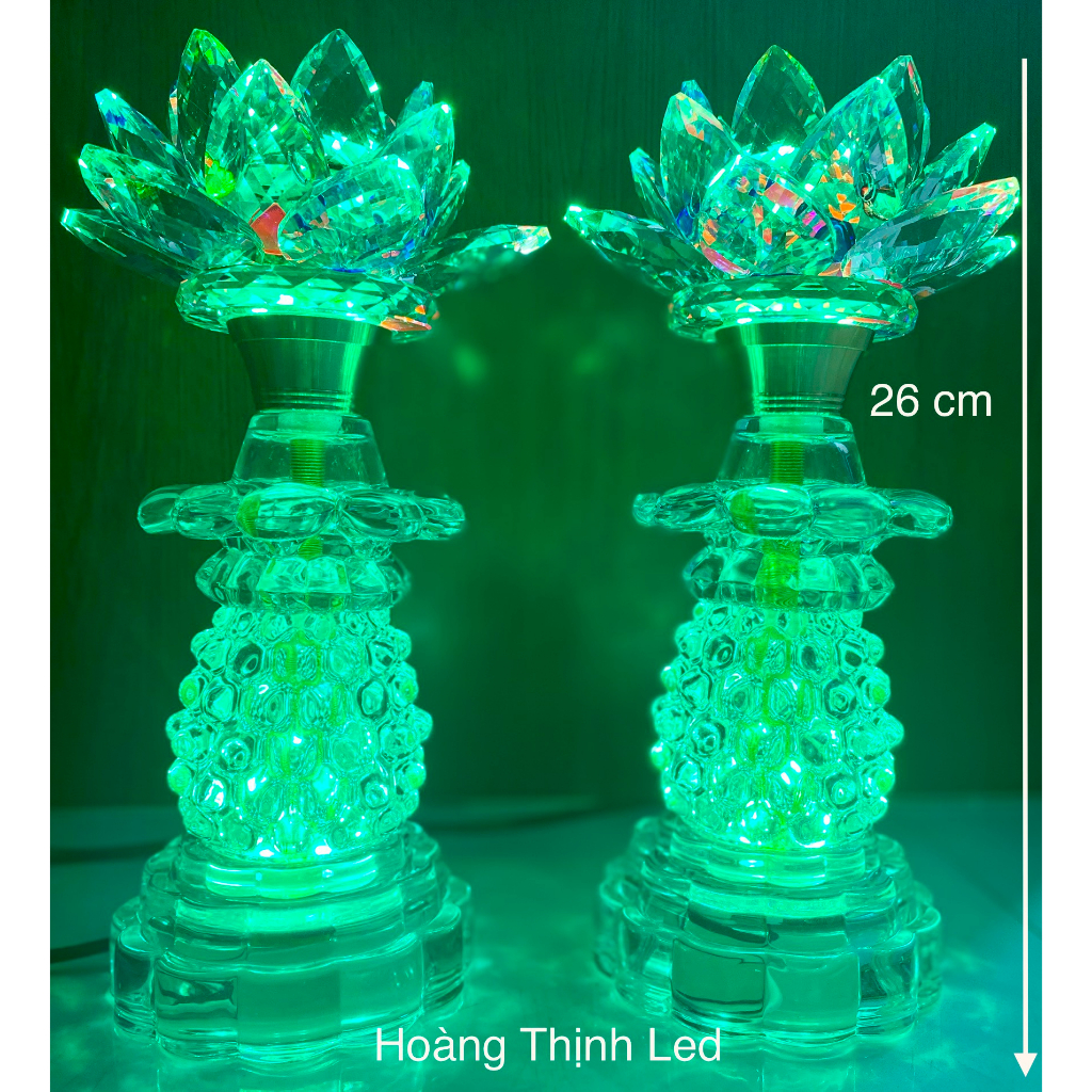 Bộ 2 Đèn thờ pha lê hoa sen đổi màu 26cm - nhiều chế độ sáng- đèn thờ 7màu- mạch led dùng đến 20.000h