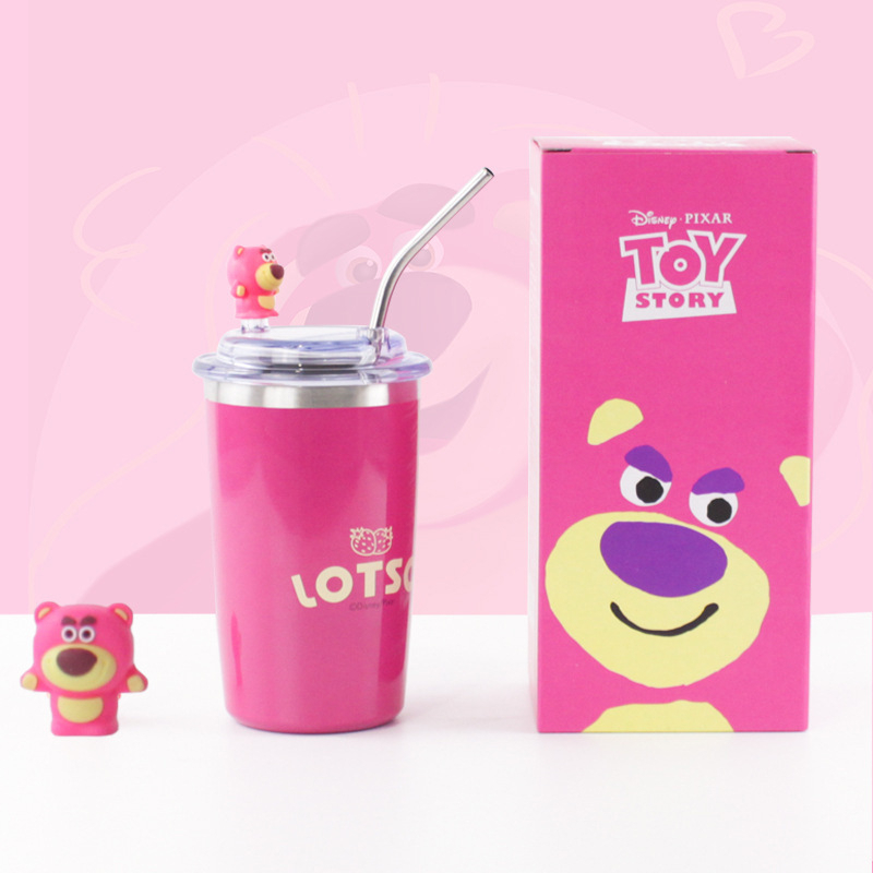Ly giữ nhiệt Gấu Dâu LOTSO 450m inox 304 cao cấp không gỉ, cốc uống nước giữ nhiệt có ống hút tiện lợi