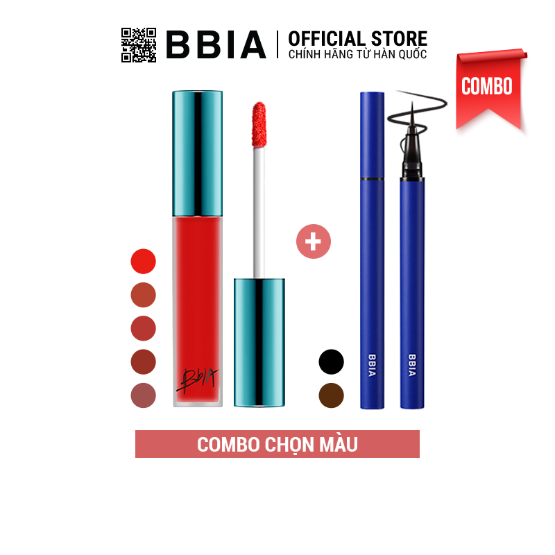 Combo cho Nàng bao gồm 1 Son Kem Lì Bbia Last Velvet Lip Tint màu tự chọn ( 25, 36, 12, 24, 02) và 1 Kẻ mắt nước