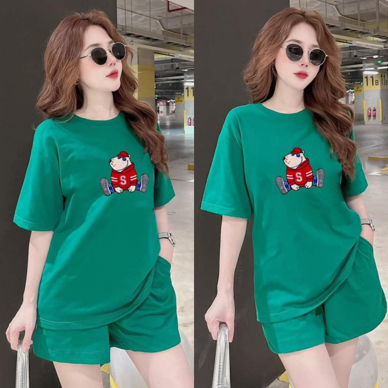BỘ SHORT THÊU GẤU THUN COTTON MÙA HÈ 43-70ký