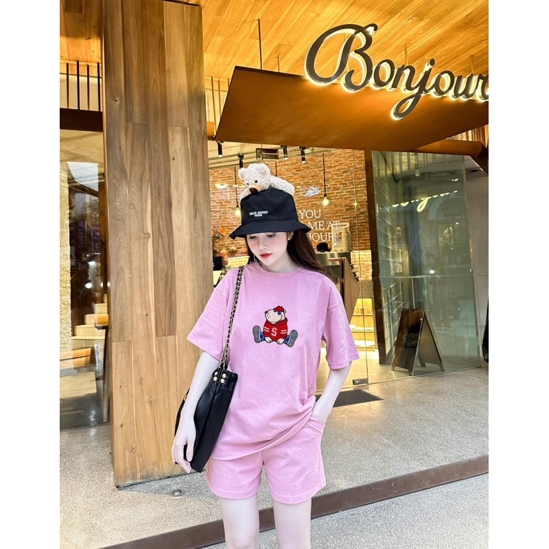 BỘ SHORT THÊU GẤU THUN COTTON MÙA HÈ 43-70ký
