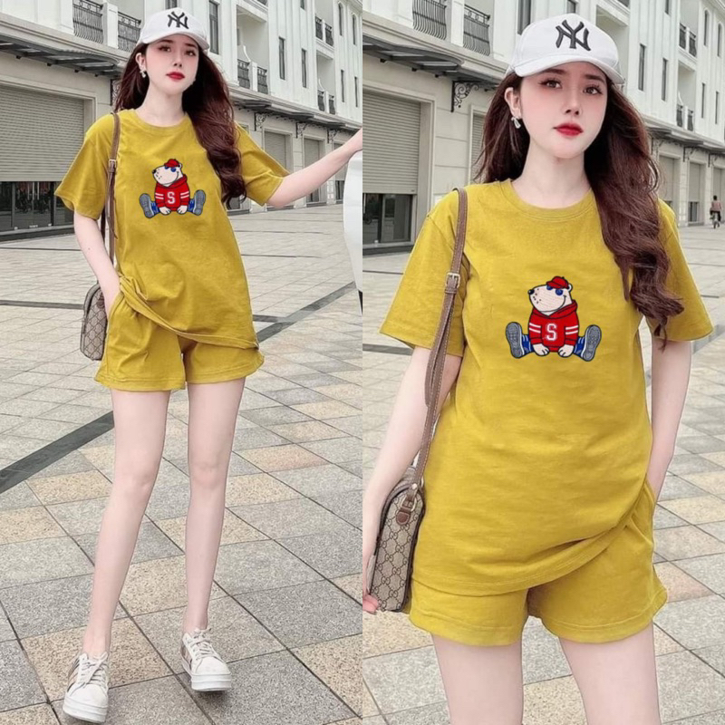 BỘ SHORT THÊU GẤU THUN COTTON MÙA HÈ 43-70ký
