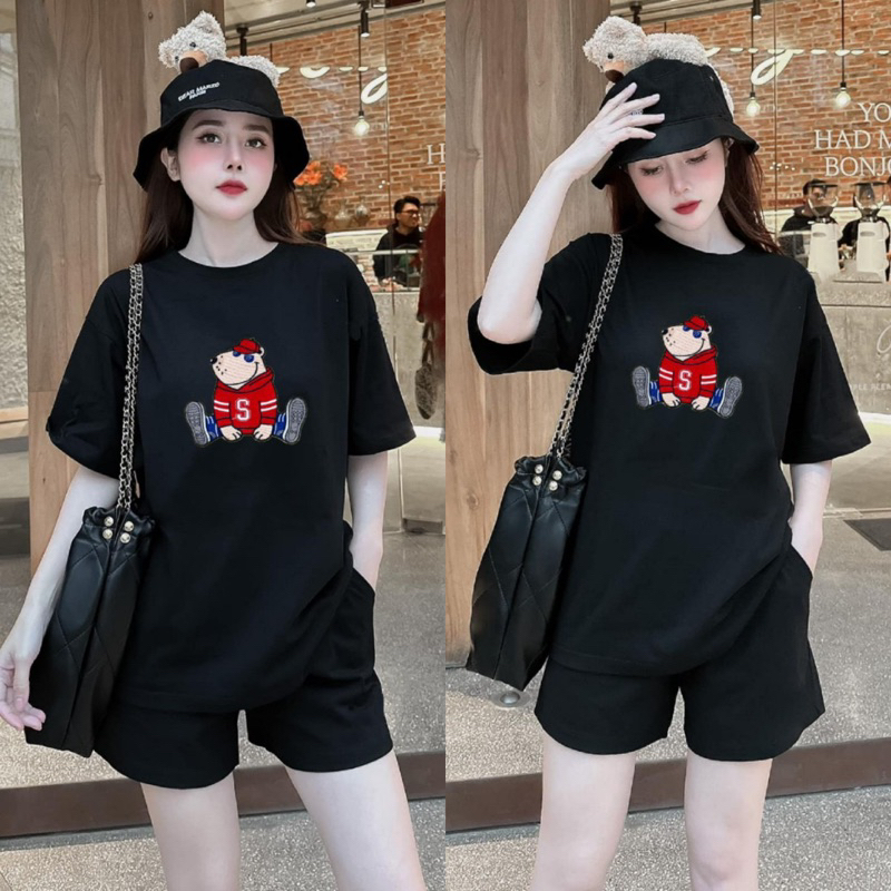BỘ SHORT THÊU GẤU THUN COTTON MÙA HÈ 43-70ký