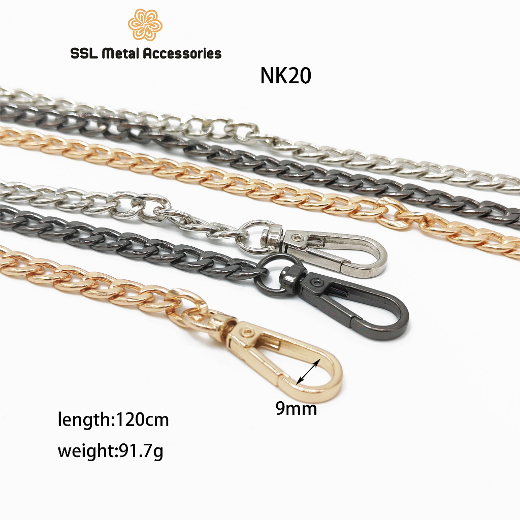 Dây đeo túi xách thời trang mới cao cấp bằng kim loại xích to cho túi xách vát góc phẳng NK20 120cm