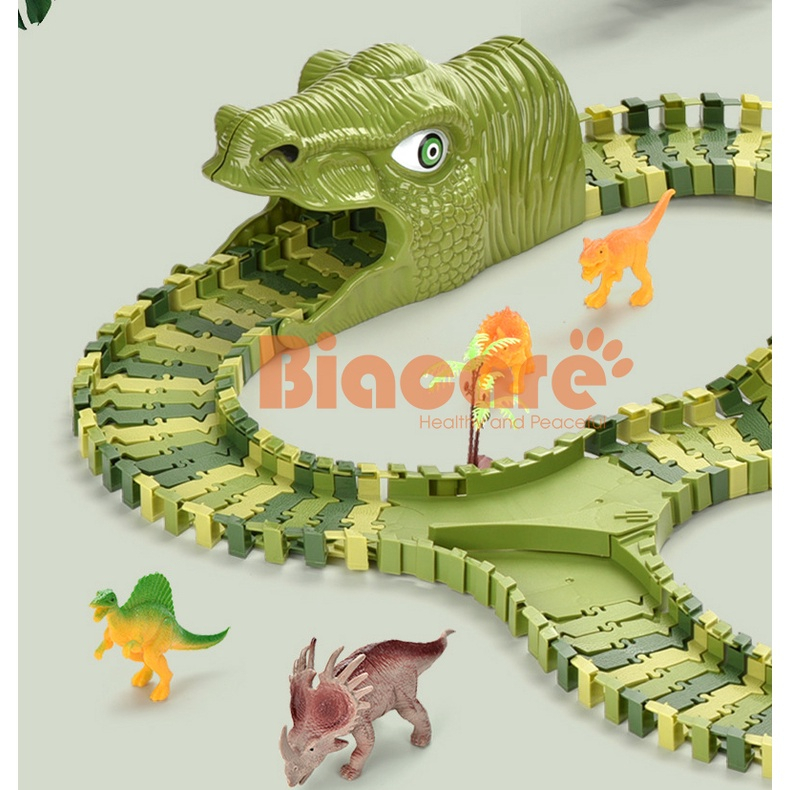 Bộ lắp ráp đường đua ô tô khủng long, đồ chơi lắp ghép đường ray khủng long cỡ lớn cho bé thoả sức sáng tạo