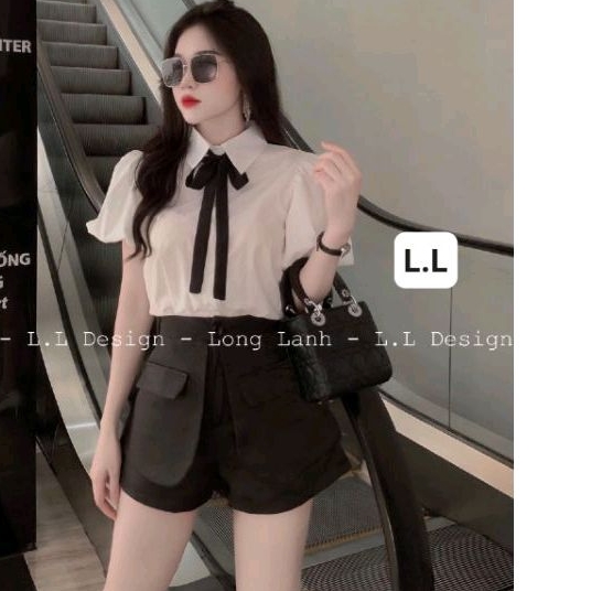 Set áo tiểu thư sơ mi kèm nơ chân váy chất gấm xịn xò chuẩn form