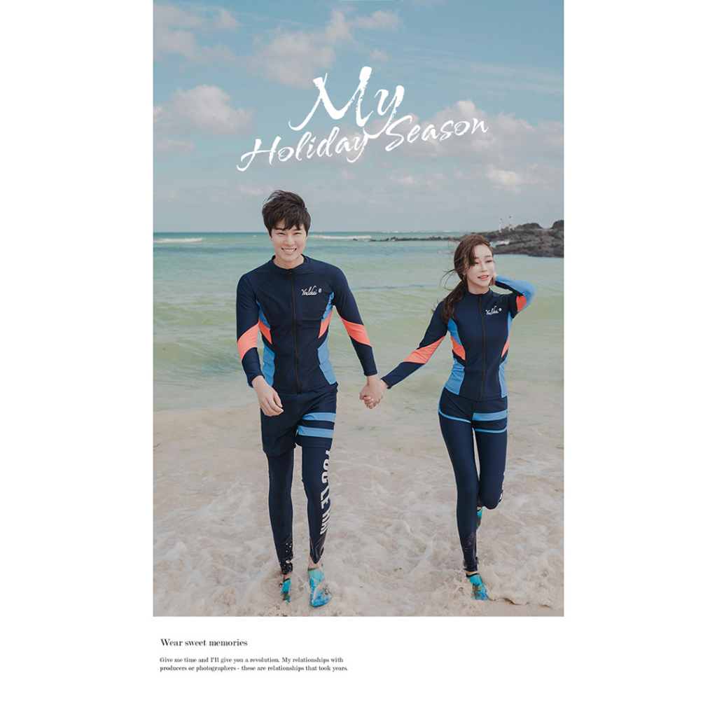 Đồ bơi nữ dài tay phong cách Hàn Quốc áo khoác phối xanh cam