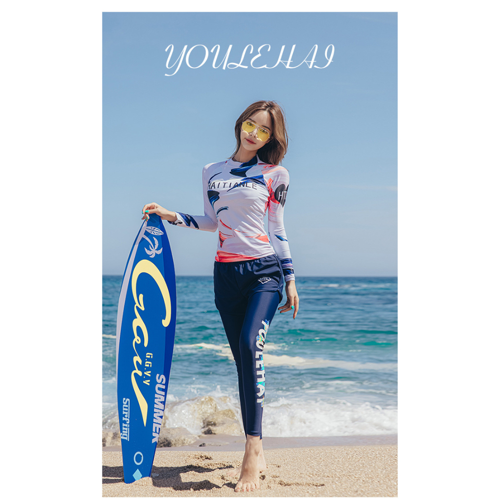 Đồ bơi dài tay nữ phong cách Hàn Quốc trắng loang màu