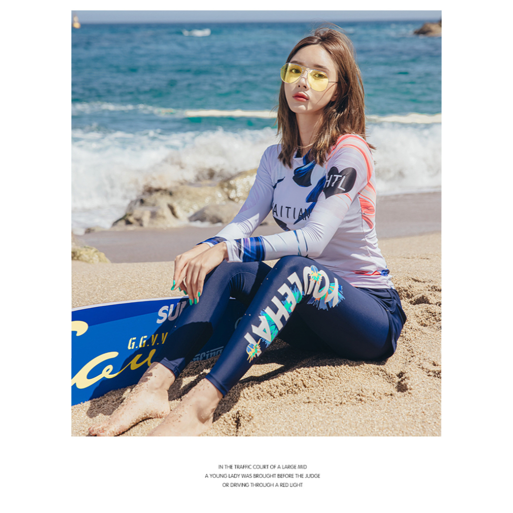 Đồ bơi dài tay nữ phong cách Hàn Quốc trắng loang màu