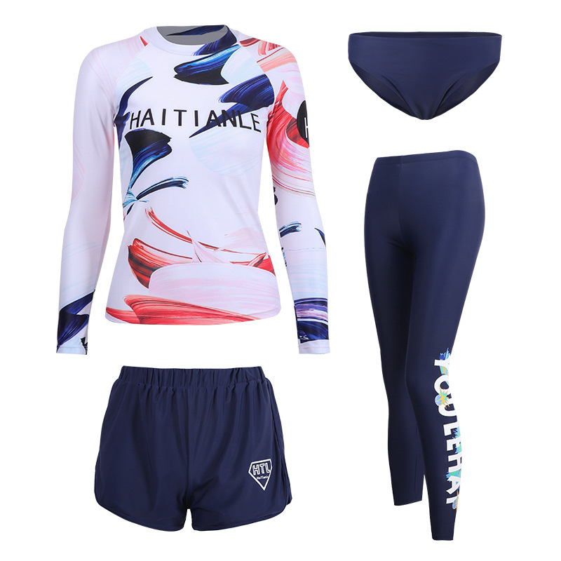 Đồ bơi dài tay nữ phong cách Hàn Quốc trắng loang màu