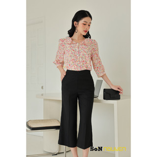 SONNGUYEN Áo sơ mi nữ công sở hoa nhí cổ lá sen tay lỡ 30302