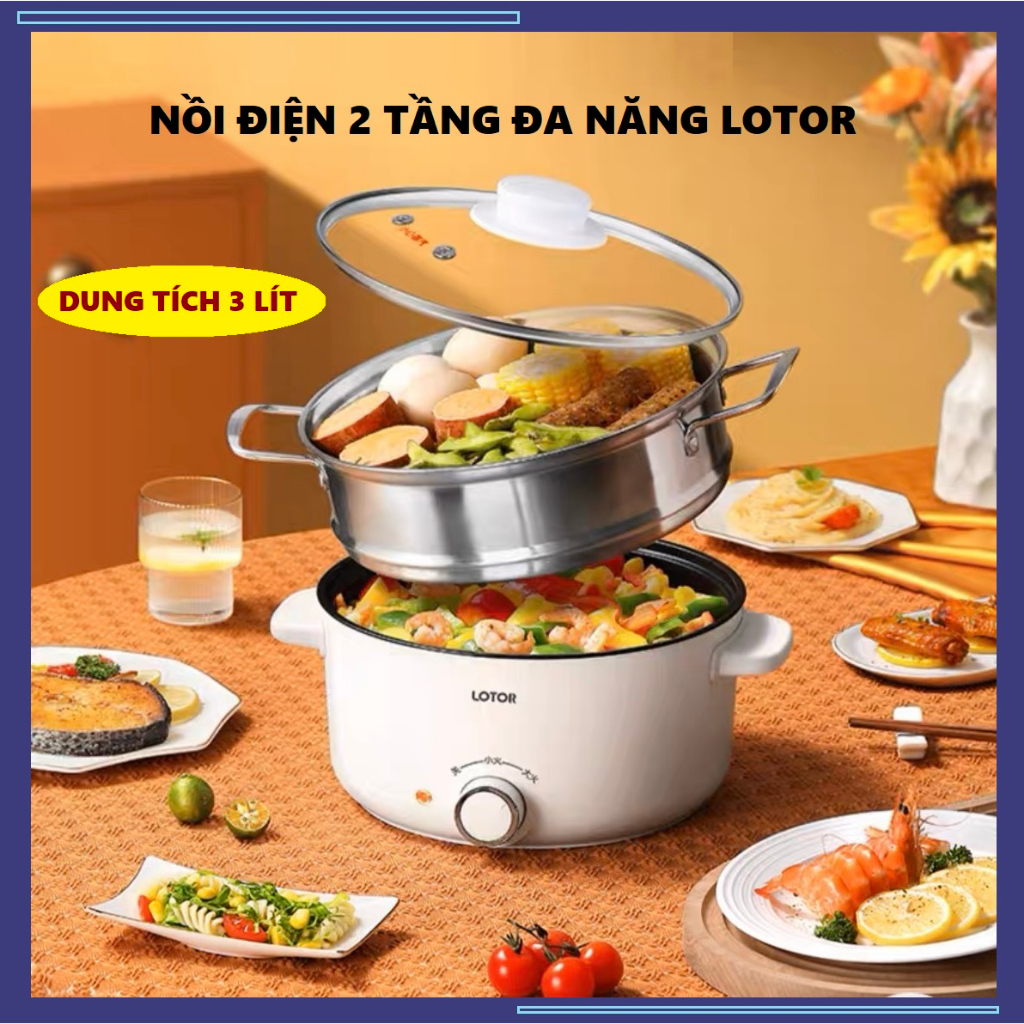 Nồi Điện Đa Năng Bear Dung Tích 3L Có Lồng Hấp , Nồi Lẩu Đa Năng Cho Gia Đình, Bảo Hành 1 Năm