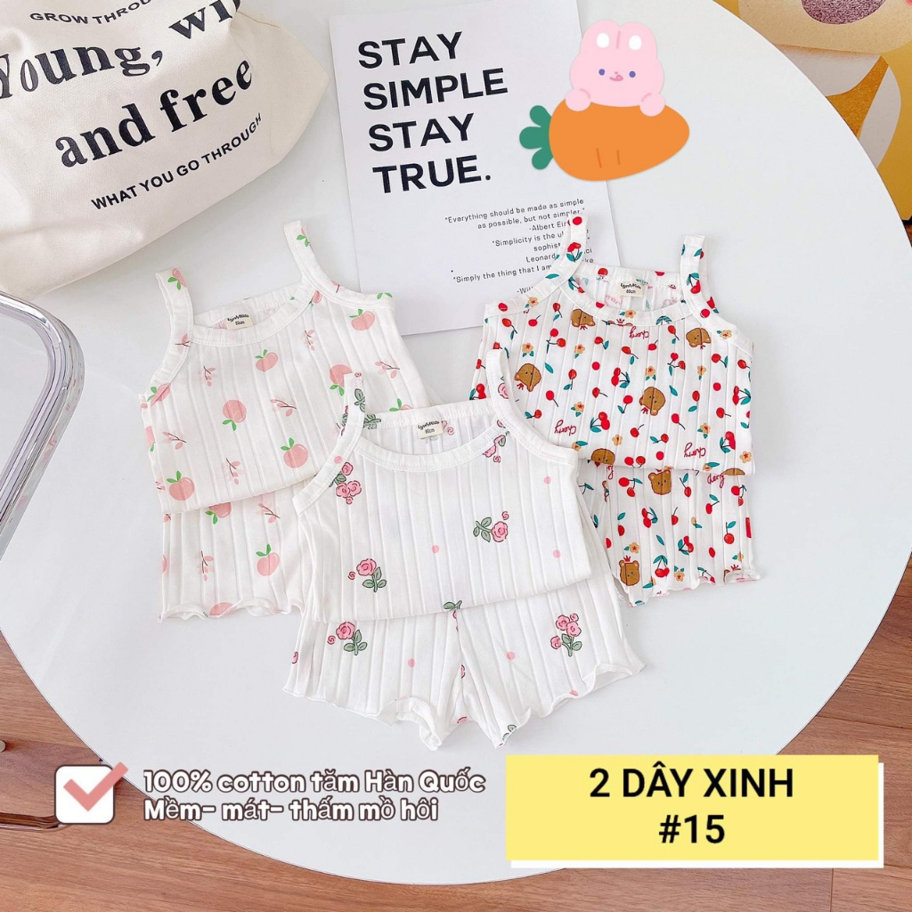 Set combo 3 bộ 2 dây bé gái MINTSCLOSET Mint's Closet đồ bộ mặc nhà họa tiết bé gái 1 2 3 4 5 tuổi - DB8075 - DB8076