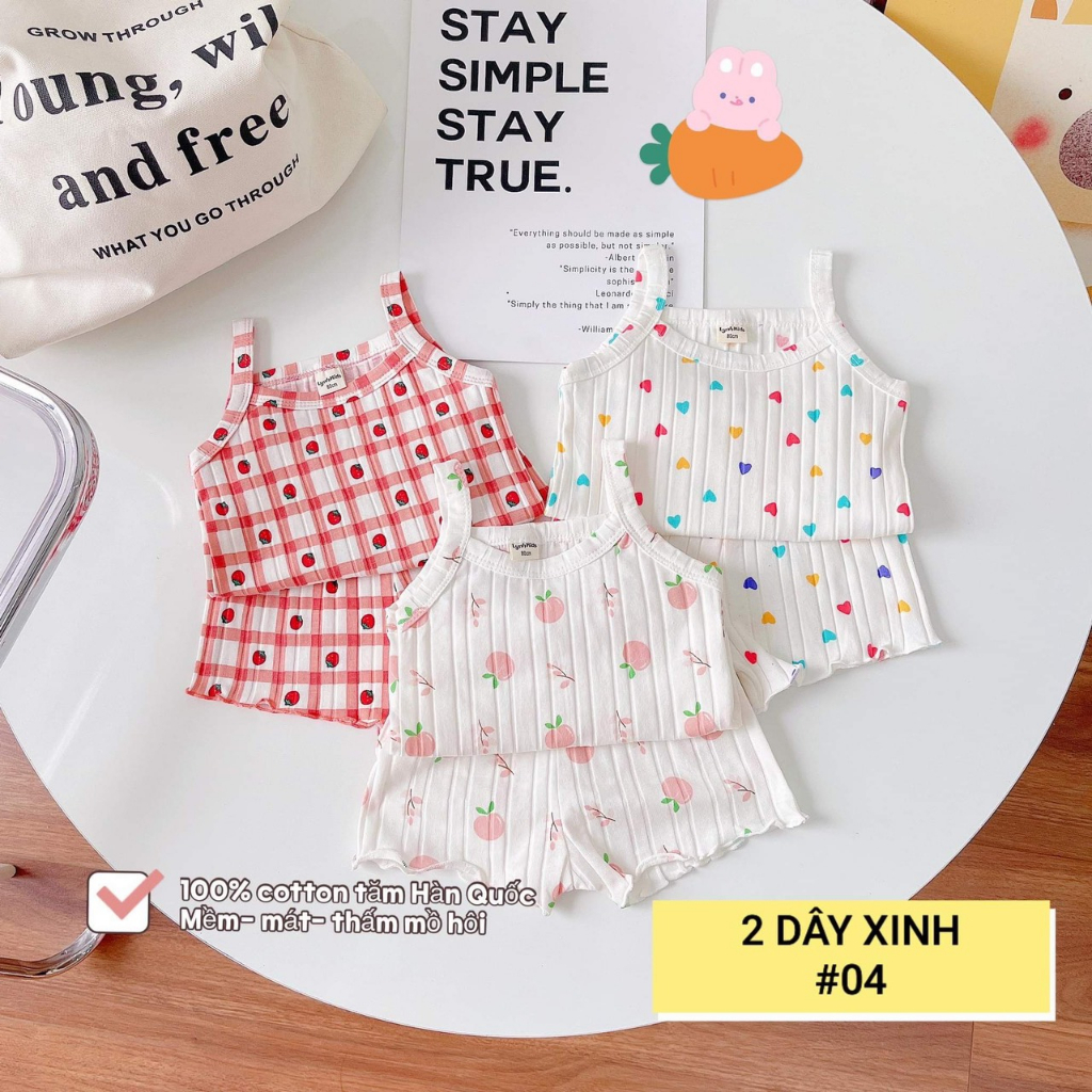 Set combo 3 bộ 2 dây bé gái MINTSCLOSET Mint's Closet đồ bộ mặc nhà họa tiết bé gái 1 2 3 4 5 tuổi - DB8075 - DB8076