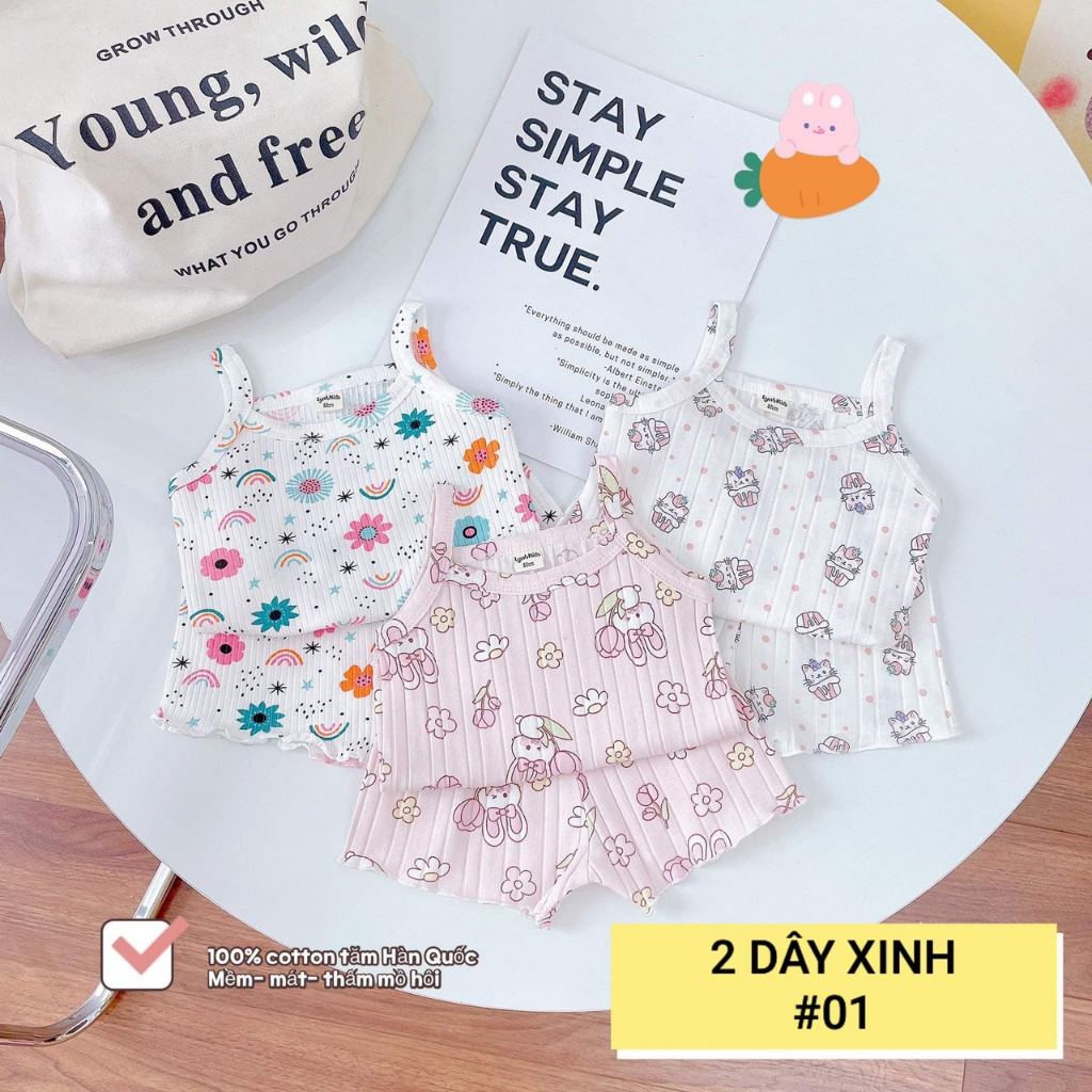 Set combo 3 bộ 2 dây bé gái MINTSCLOSET Mint's Closet đồ bộ mặc nhà họa tiết bé gái 1 2 3 4 5 tuổi - DB8075 - DB8076