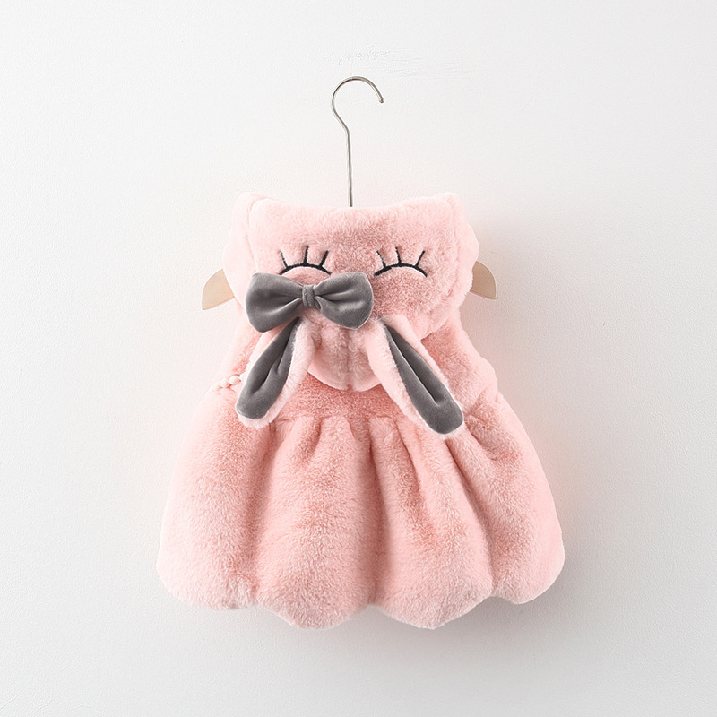 175:E4 Áo khoác gile lông tai thỏ kèm túi đeo chéo dễ thương cho bé gái