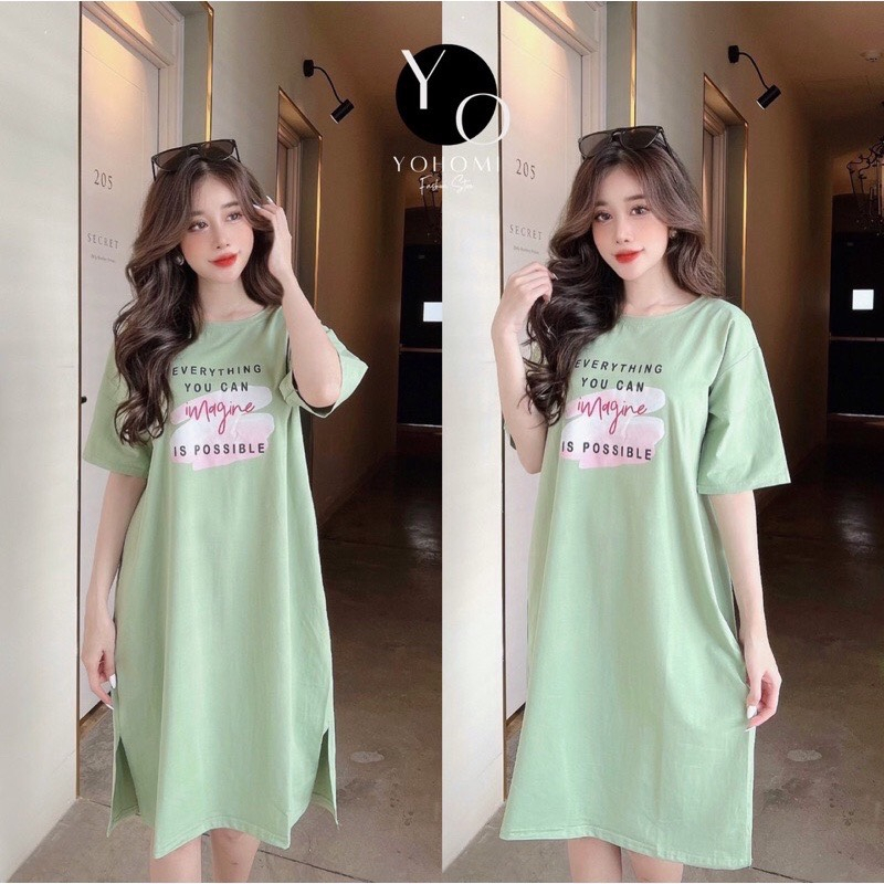 Đầm suông dài xẻ tà from rộng thun thái cao cấp cổ tròn tay ngắn dưới 70kg D14903