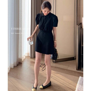 Váy thun cotton cổ bẻ khuy bọc hở lưng, váy trơn basic, hàng Quảng Châu cao cấp
