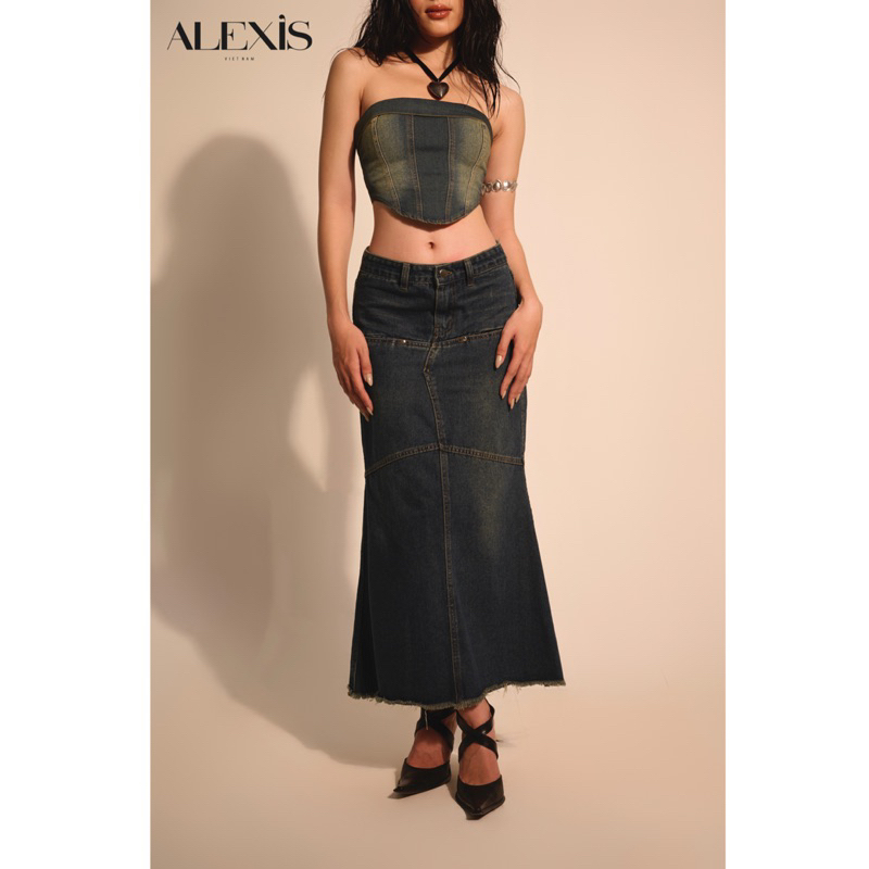 ALEXIS - OASIS DENIM JEAN MIDI SKIRT - CHÂN VÁY DÀI JEAN
