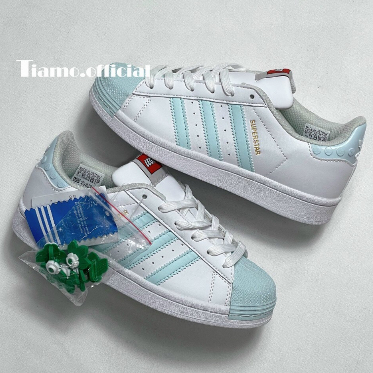 Giày Thể Thao Sneaker StanSmith SuperStar Lego Mũi Sò Màu Trắng Xanh Mint Cho Nam Nữ