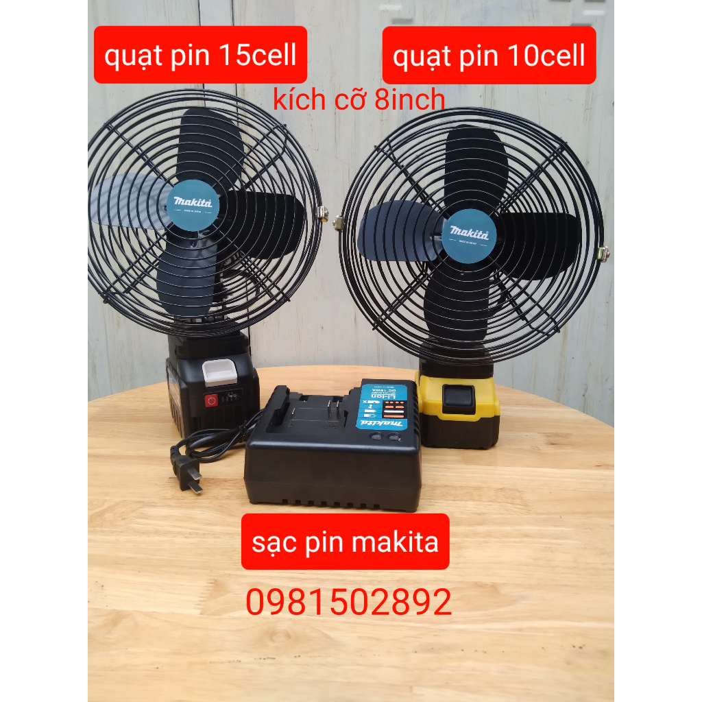 Quạt pin Chân makita Pin 199v, Quạt để bàn dùng Pin Thông Dụng, quạt sạc dự phòng - quạt có 2 tốc độ lồng sắt 8inch