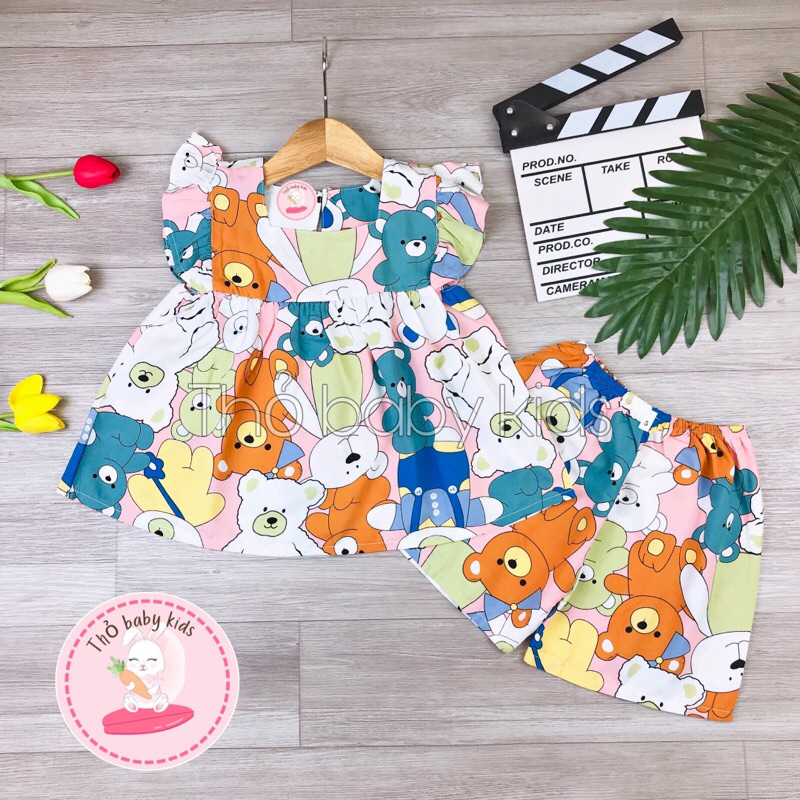 Bộ lanh/Tole đùi mặc nhà bé gái shop thỏ baby kids