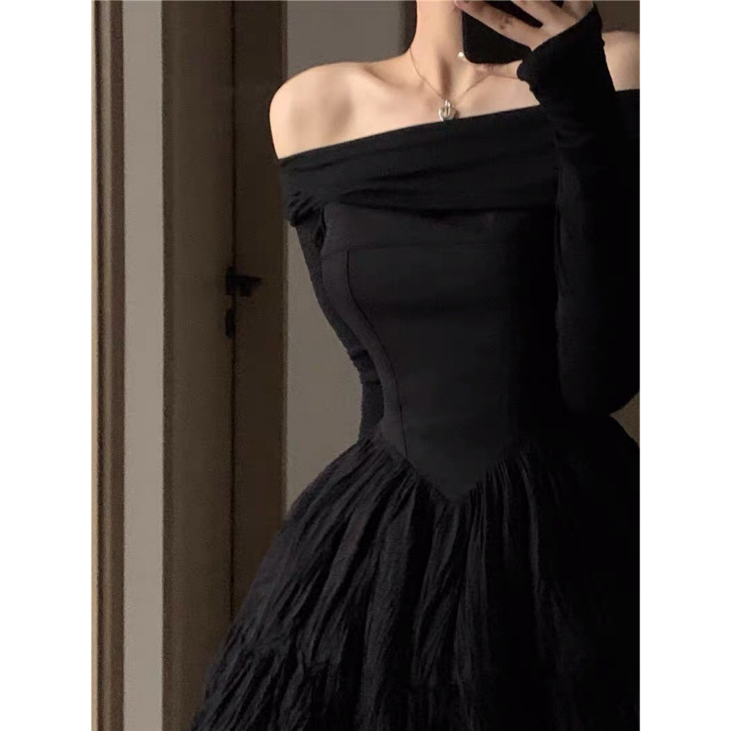 -  Quà tặng sinh nhật,bạn gái,cho nữ,tết Đầm Trễ vai thun mỏng tay dài