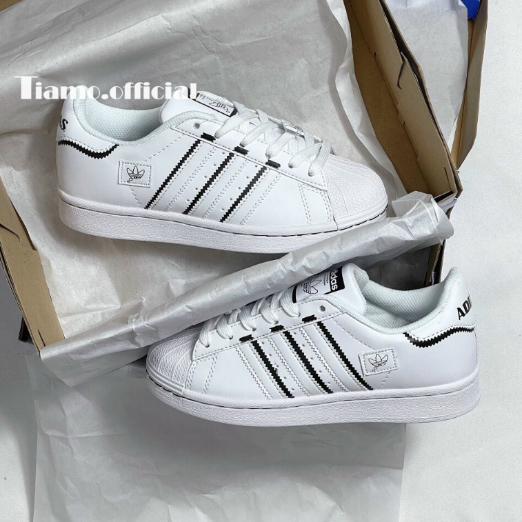 Giày Thể Thao Sneaker StanSmith SuperStar Mũi Sò Sọc Đen Màu Trắng Đen Cho Nam Nữ