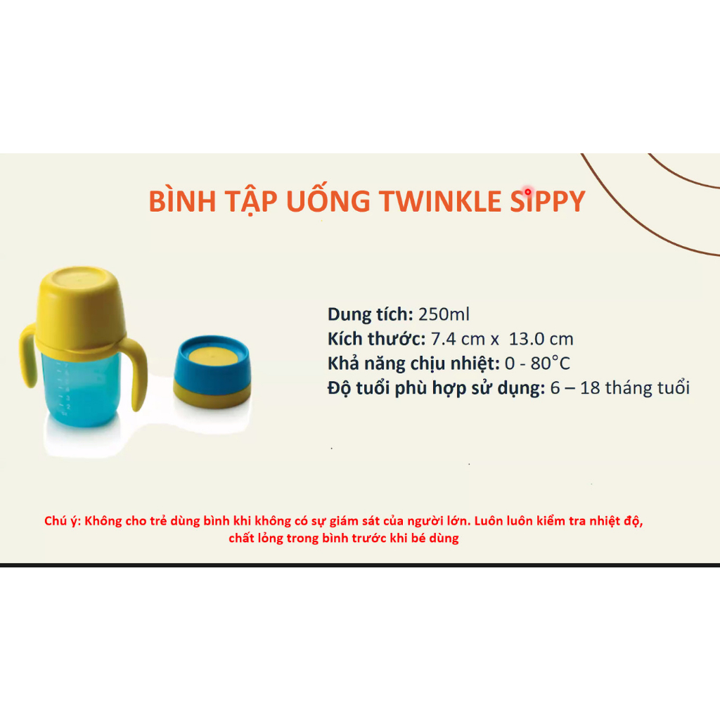 TUPPERWARE_Bình tập uống Tupperware Twinkle Sippy Cup 250ml