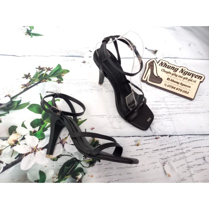 Sandals gót dây đen , gót nhọn 8 phân