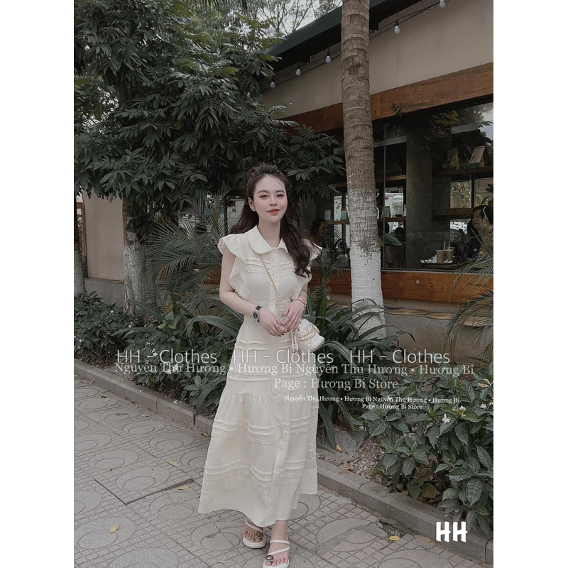 Váy Thô Phối Viền Ren Cổ Bèo Dáng Dài • Melanie Boutique