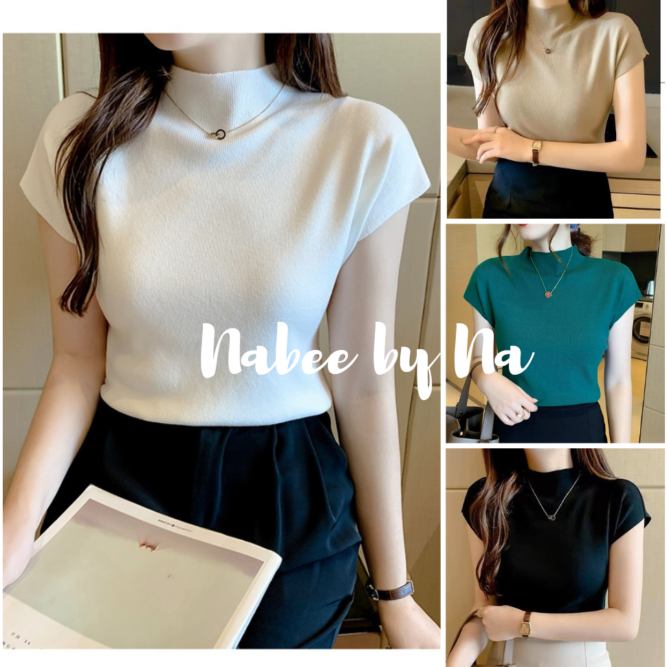 Áo thun nữ tay hến cổ cao, áo thun nữ dáng công sở, đi chơi NABEÉ