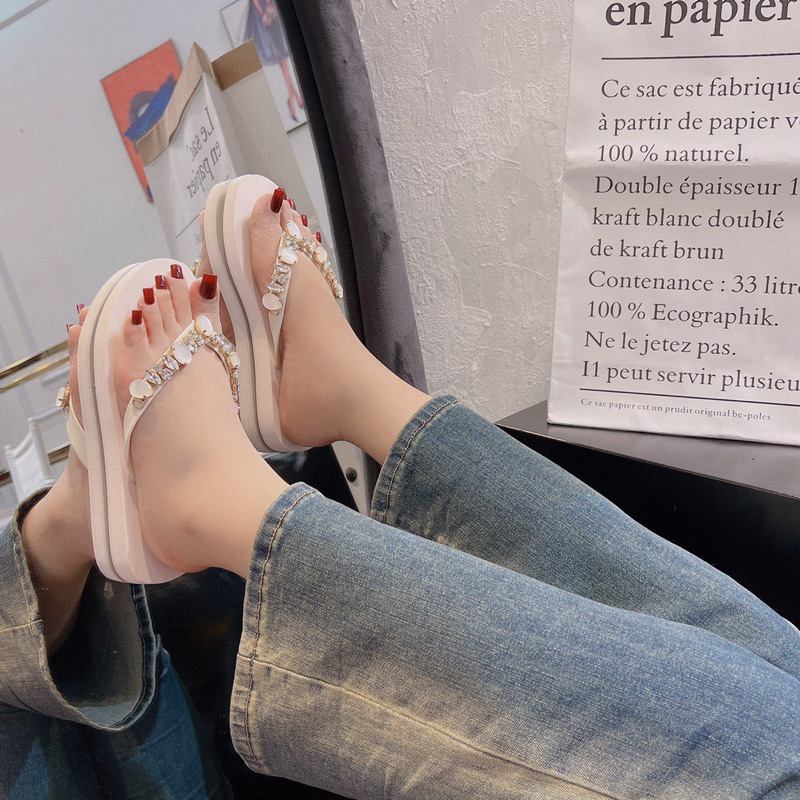 Dép kẹp đá nữ Hàng thái fullbox 2023/hạt Ngọc sáng chân trắng đen