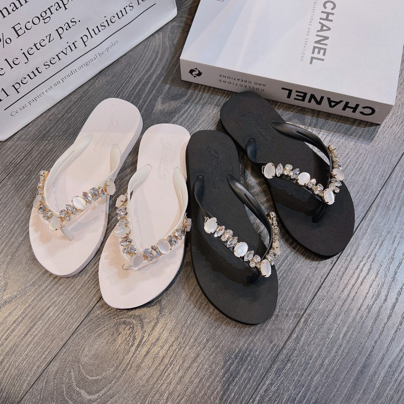 Dép kẹp đá nữ Hàng thái fullbox 2023/hạt Ngọc sáng chân trắng đen