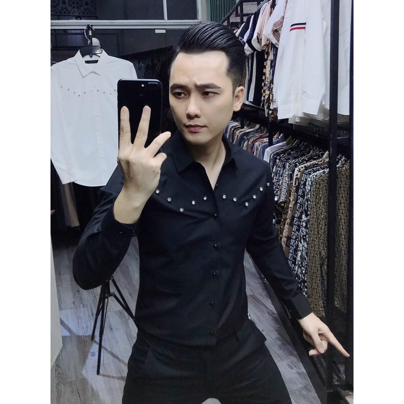 [FREESHIP} Sơ Mi Nam Luxury - Sơ Mi Trắng Nam- Sơ Mi Thiết kế Đính Dải Cườm