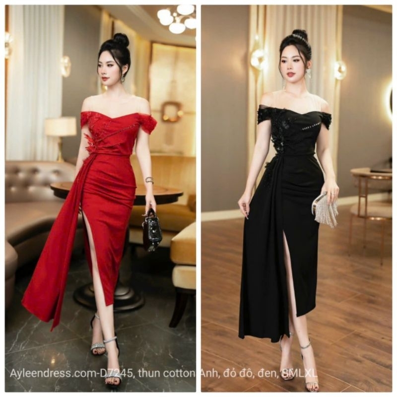 Đầm thiết kế ôm body dự tiệc kết cườm và bông