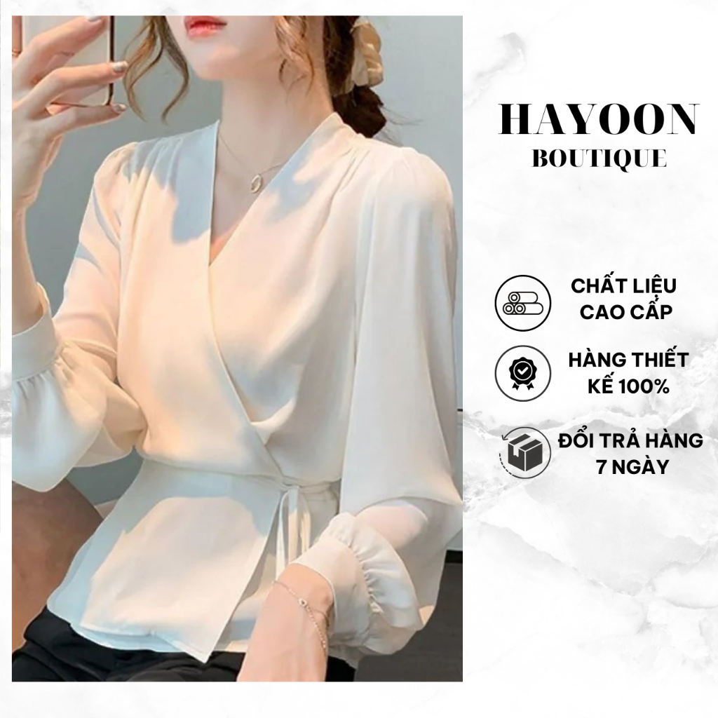 Áo Sơ Mi HAYOON Cổ Chữ V Thắt Eo Điệu Đà Phong Cách Hàn Quốc