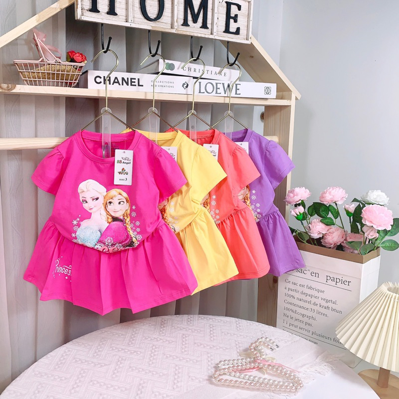Sét váy Elsa cotton co giãn 4 chiều cao cấp cho bé gái