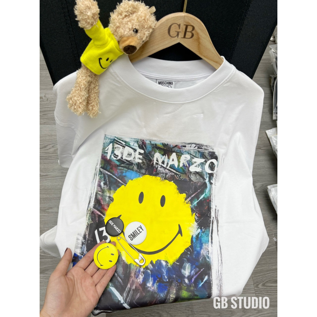 Áo thun tay lỡ smile kèm gấu uinsex, Áo phông from rộng hàng quảng châu cao cấp, Hàng loại 1 - NP36 | BigBuy360 - bigbuy360.vn