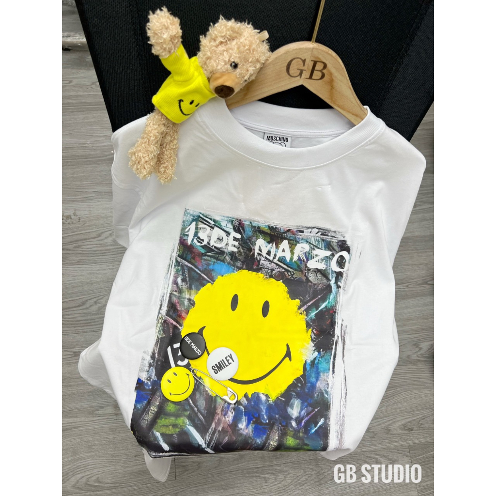 Áo thun tay lỡ smile kèm gấu uinsex, Áo phông from rộng hàng quảng châu cao cấp, Hàng loại 1 - NP36 | BigBuy360 - bigbuy360.vn