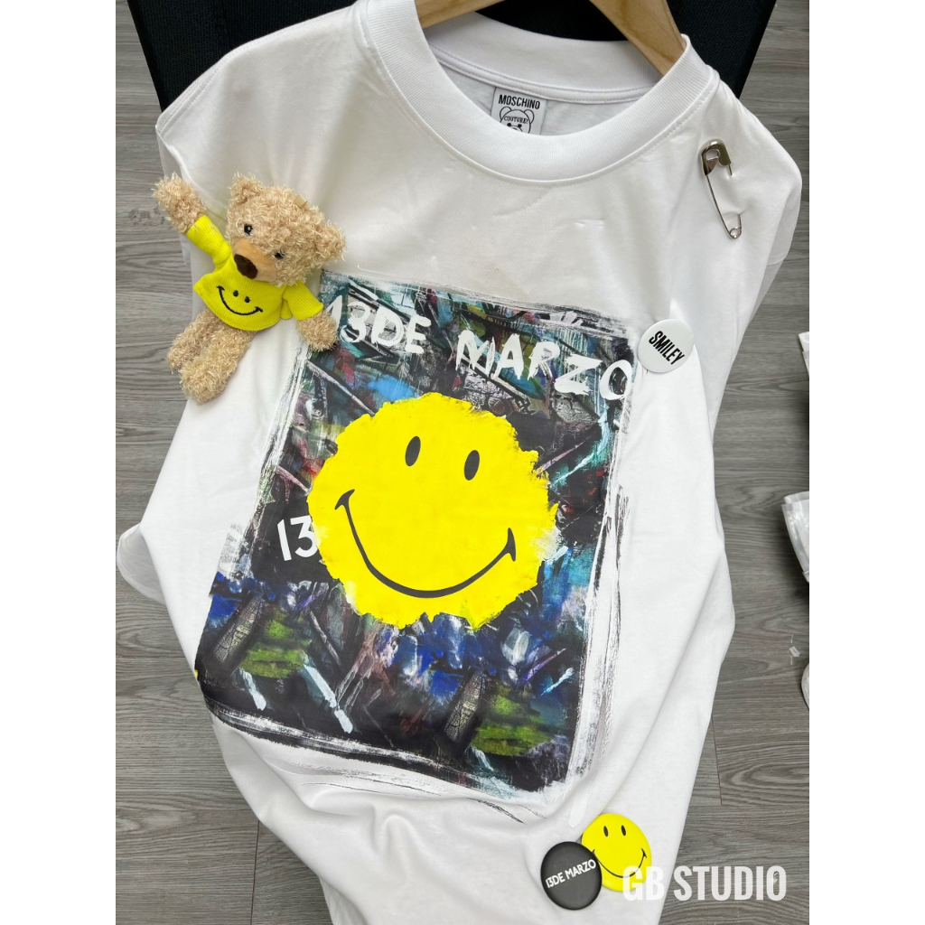 Áo thun tay lỡ smile kèm gấu uinsex, Áo phông from rộng hàng quảng châu cao cấp, Hàng loại 1 - NP36 | BigBuy360 - bigbuy360.vn