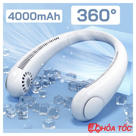 Quạt Đeo Cổ không cánh 3 tốc độ 4000mah mini có báo pin cổng sạc usb tiện lợi 2023
