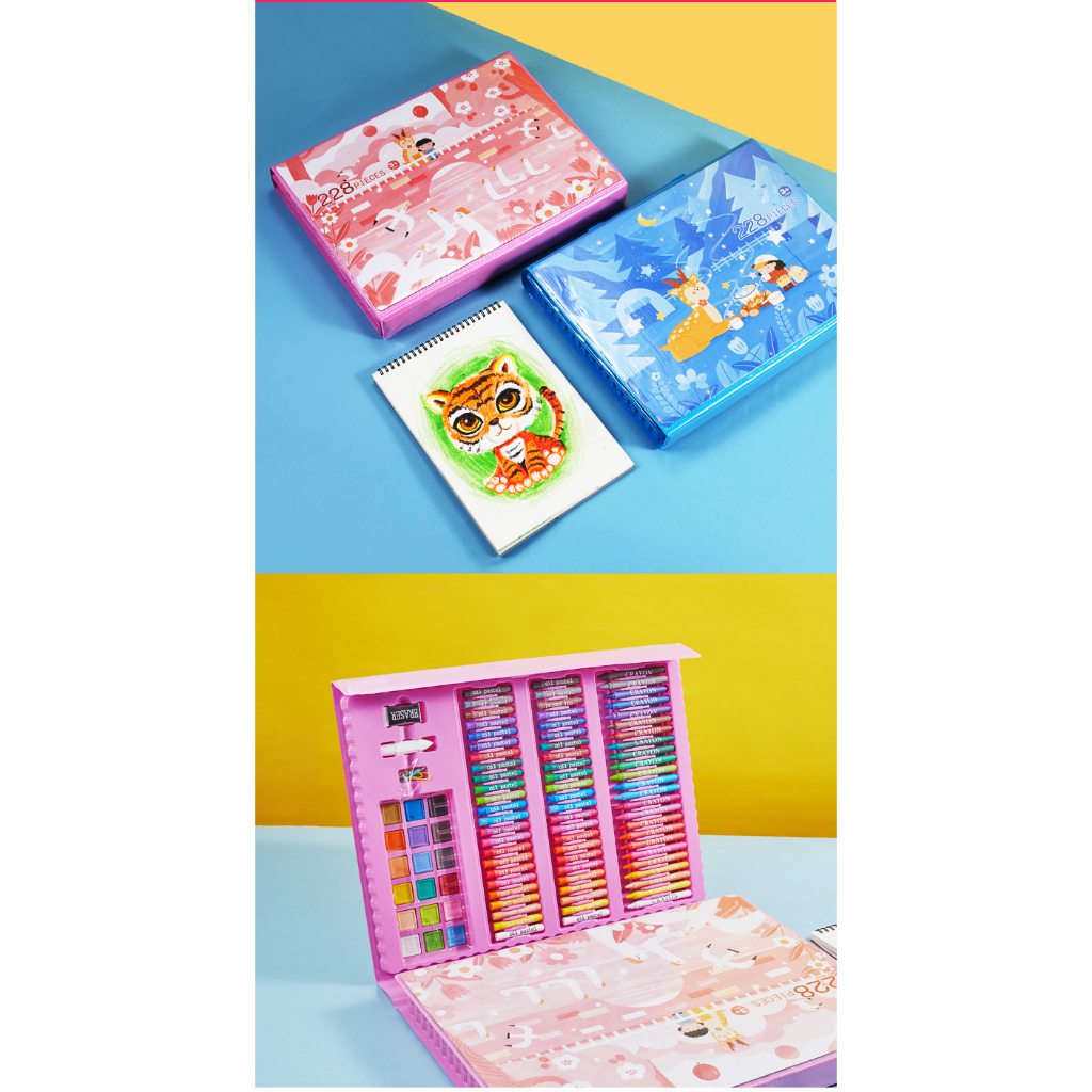 Hộp Màu Vẽ 228 Chi Tiết, Bộ Màu Vẽ Đa Năng Cho Bé Tập Tô