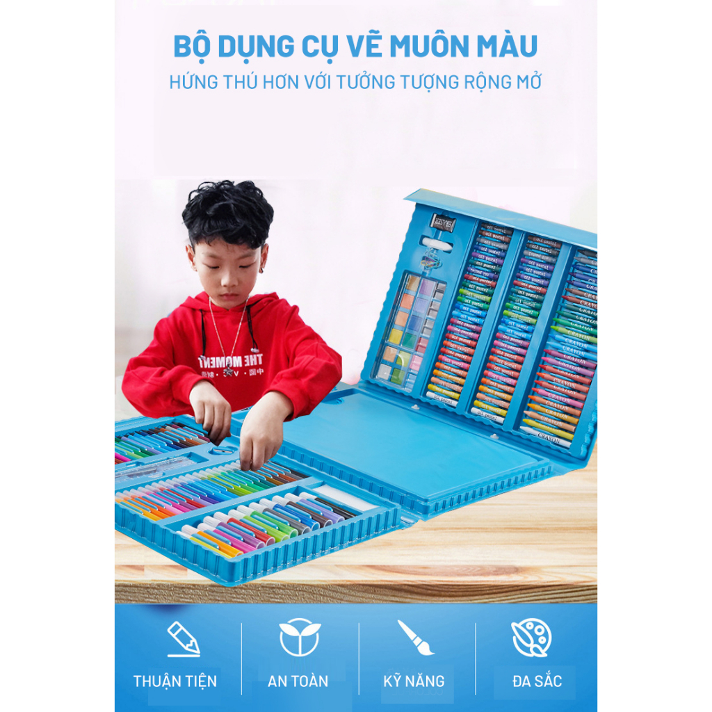 Hộp Màu Vẽ 228 Chi Tiết, Bộ Màu Vẽ Đa Năng Cho Bé Tập Tô