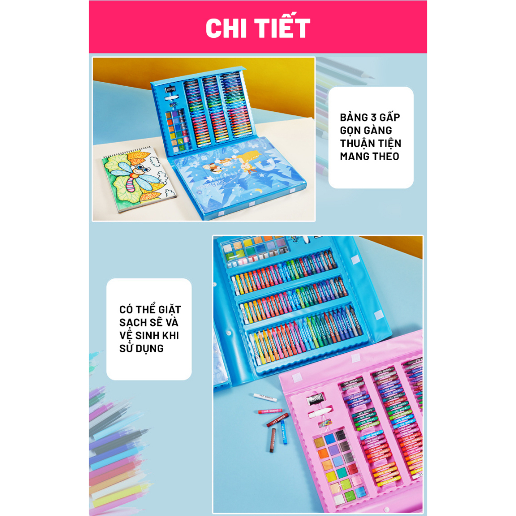 Hộp Màu Vẽ 228 Chi Tiết, Bộ Màu Vẽ Đa Năng Cho Bé Tập Tô