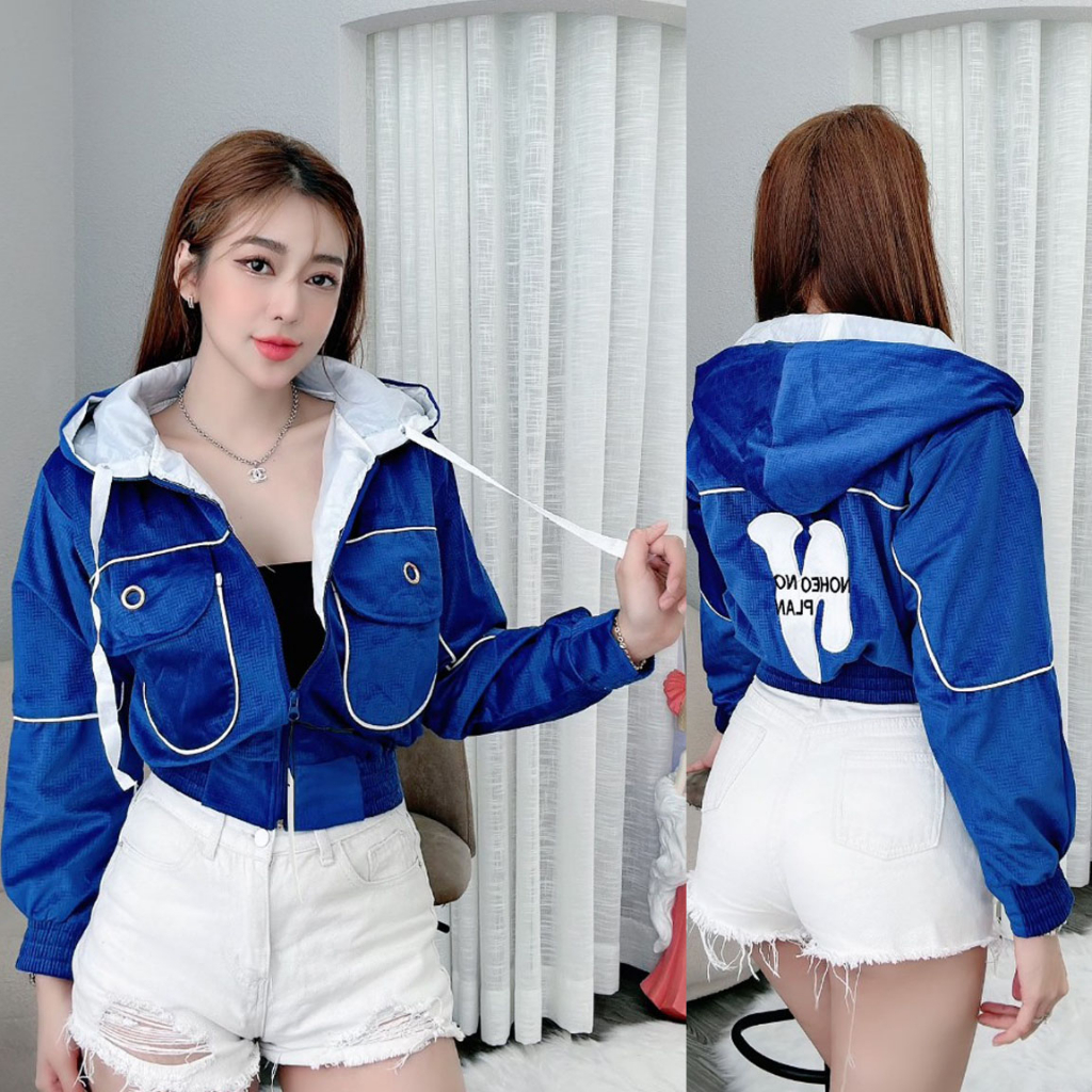 Aó Khoác Nhung Nữ Có Nón Tiện Lợi Khi Đi Nắng Hàng Viền Cao Cấp Túi Rộng 02 Túi Ngoài Kèm 01 Túi Trong To