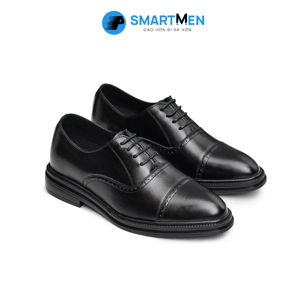 Giày tây Tăng chiều cao da bò nam công sở SmartMen GD-400 Đen