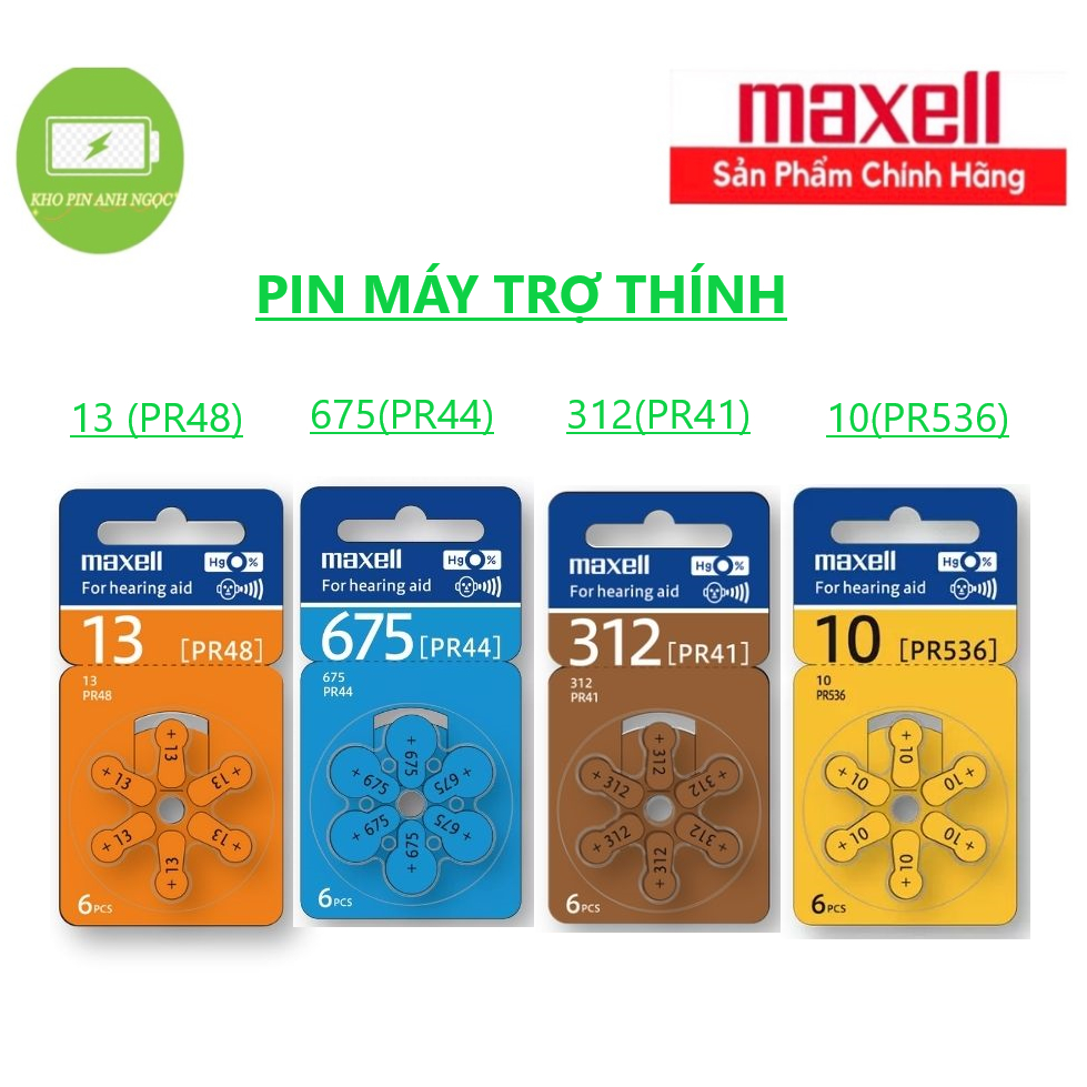 Pin Máy Trợ Thính Maxell PR41 (312 ) / PR44 (675) / PR48 (13 ) / PR536 (10 ) 1,45V Hàng chính hãng