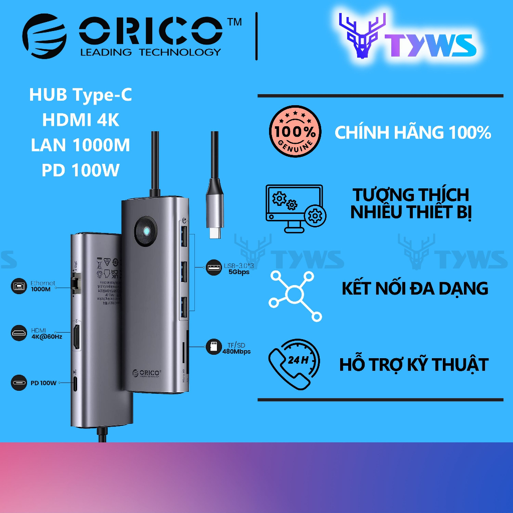 HUB USB Type-C cho Macbook/Laptop sang HDMI 4K Orico PW11