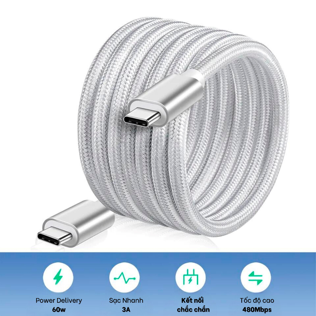 Dây cáp sạc nhanh USB C 3A 60W cho Samsung Huawei Xiaomi Mac Laptop